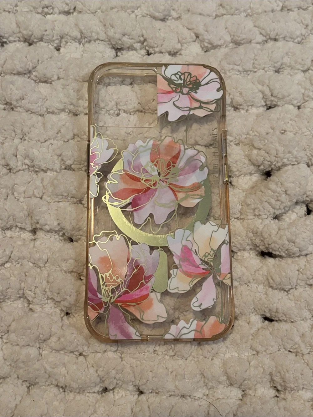 Elizabeth and James Clear Floral Phone Case with Pink, White and Gold Accents